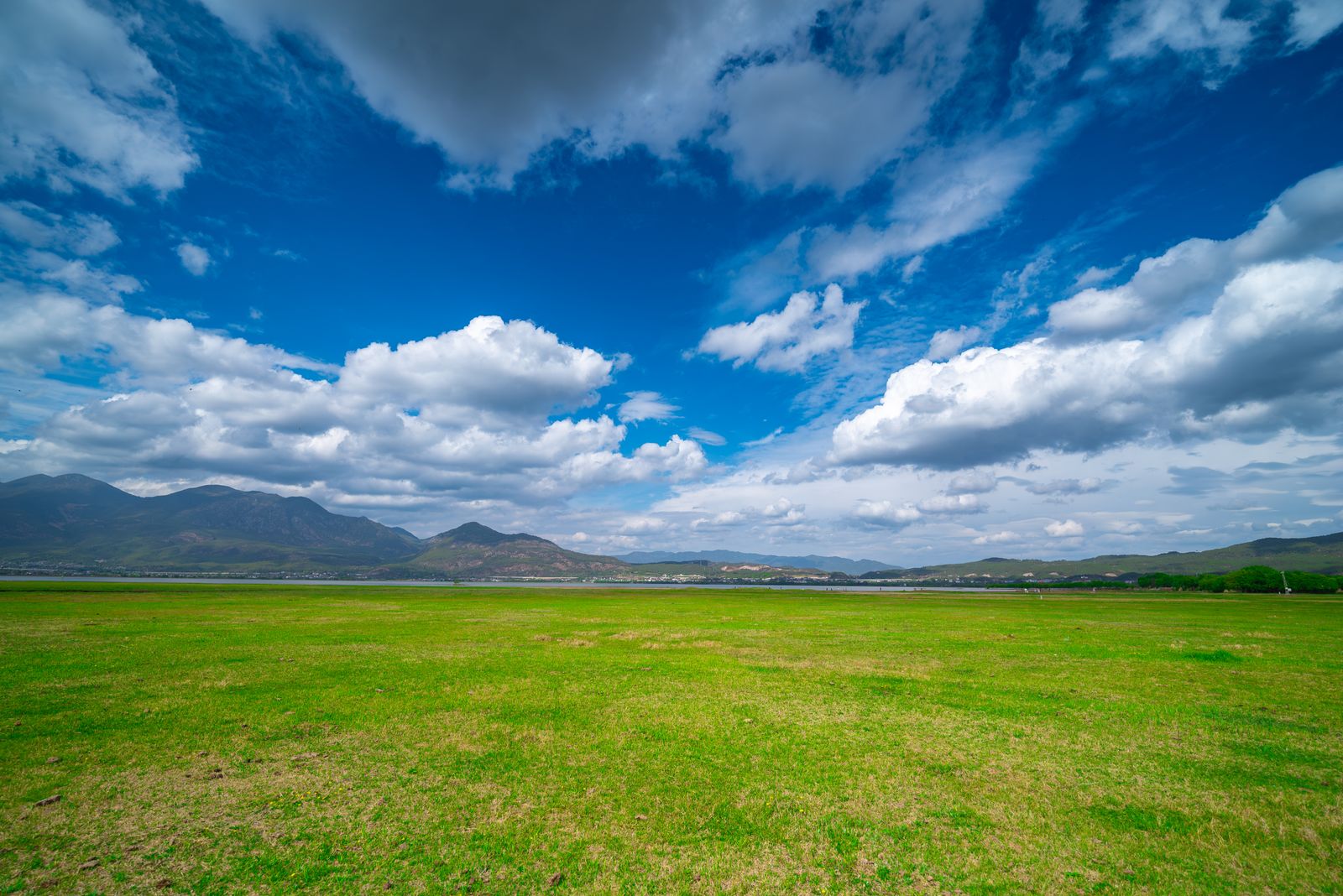 Expansive rural meadow with distant mountains under blue sky, evoking Methow acreage